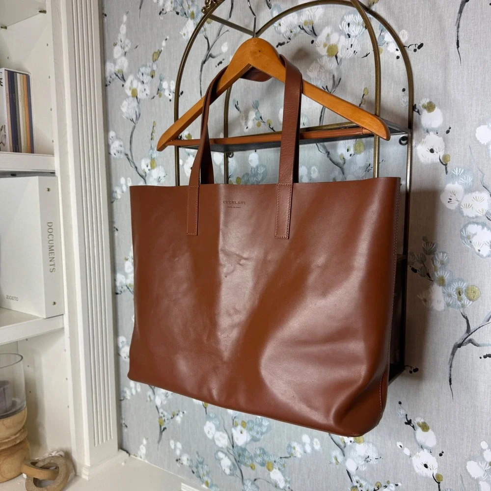 Everlane Day Market Tote Cognac Brown Leather Shoulder Bag Made in Italy